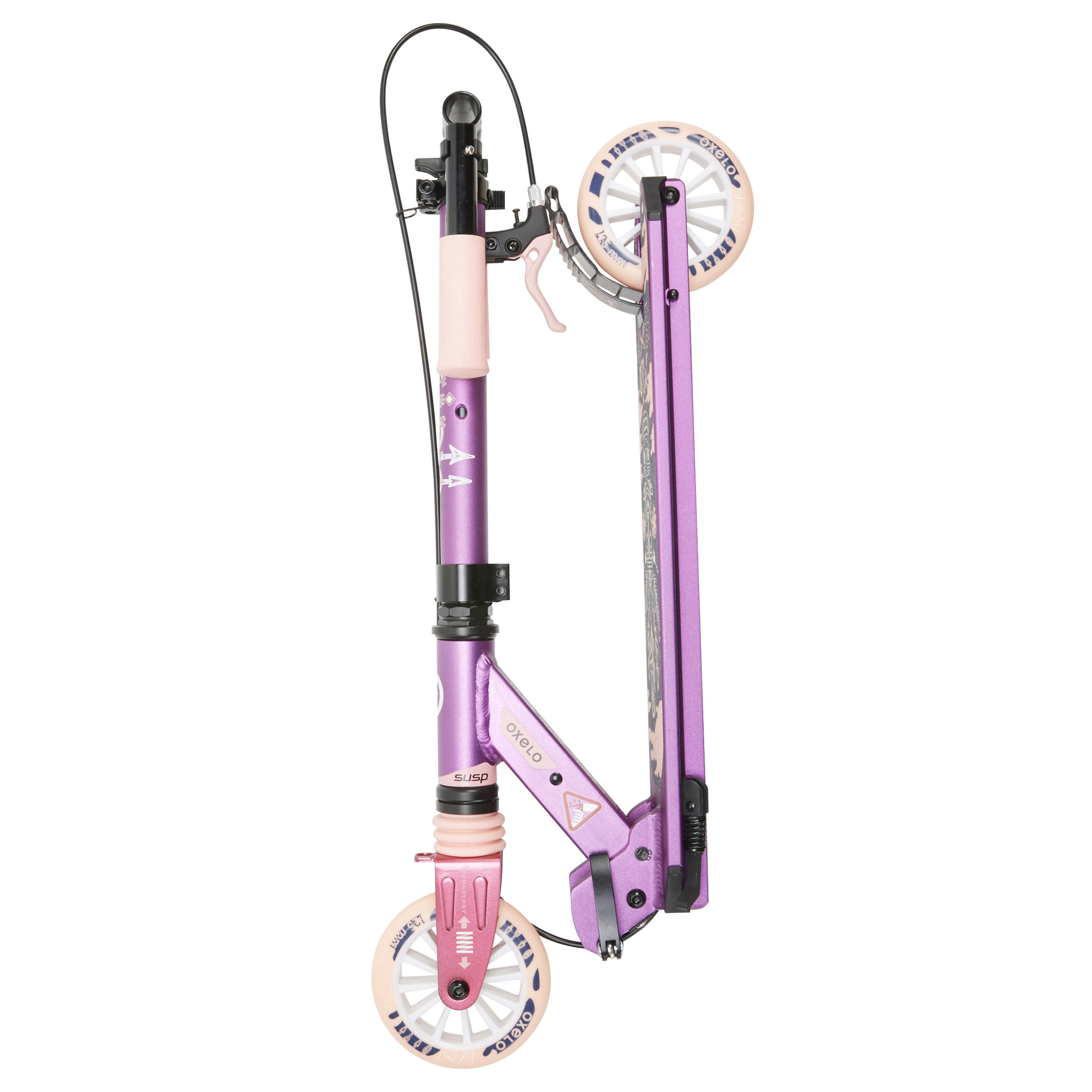 Scooter Tretroller Kinder mit Federung und Lenkerbremse - Mid 5  violett 27/34
