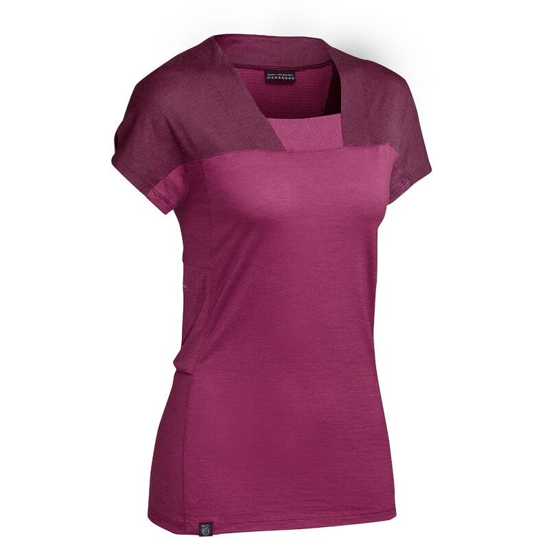 T-shirt mérinos de trek montagne - TREK 500 violet femme