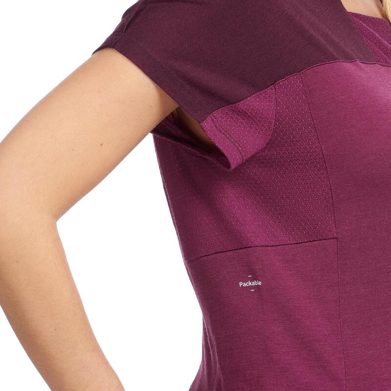 T-shirt mérinos de trek montagne - TREK 500 violet femme