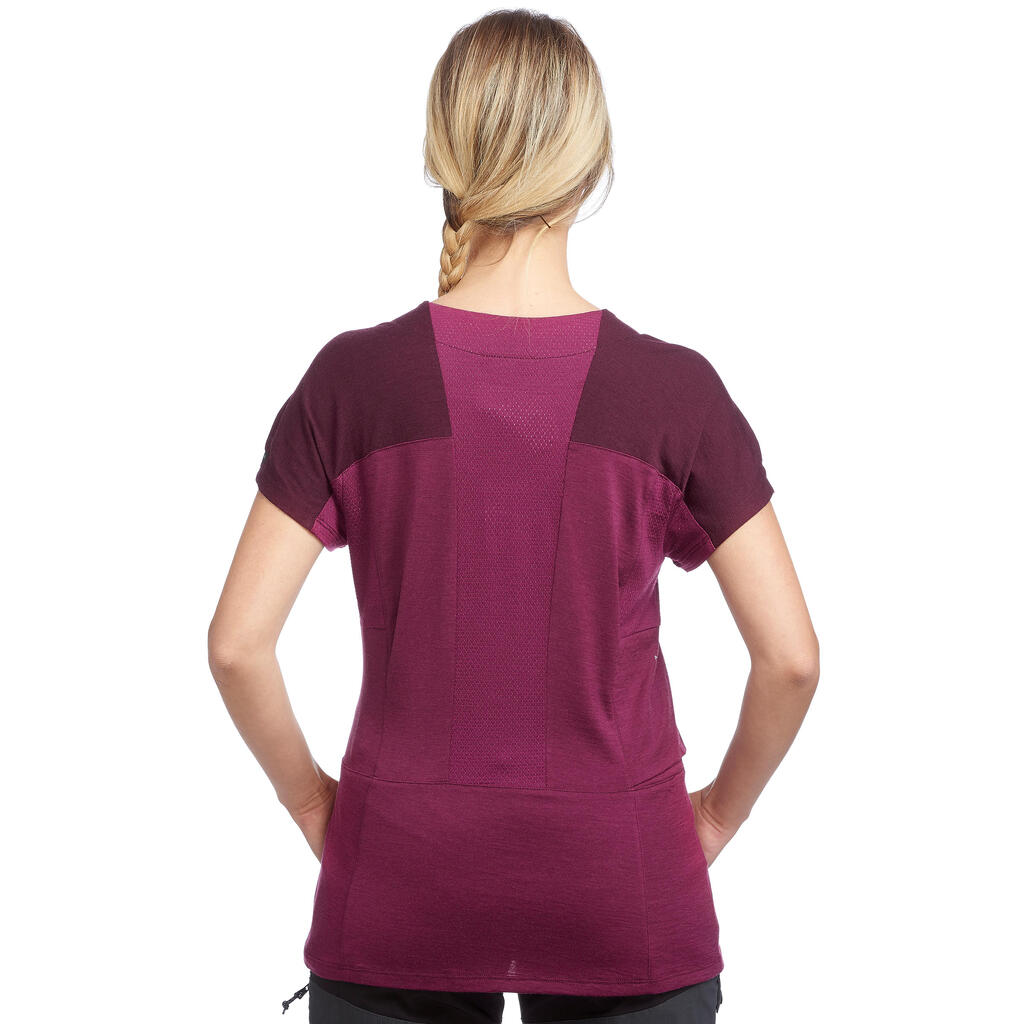 T-shirt mérinos de trek montagne - TREK 500 violet  femme