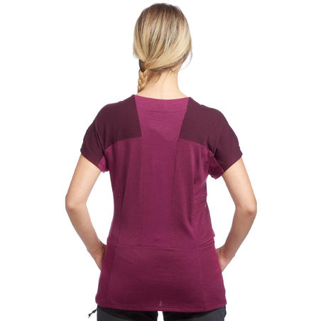 Жіноча футболка Trek 500 для гірського трекінгу, з вовни мериноса - фіолетова