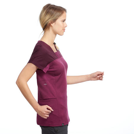 Жіноча футболка Trek 500 для гірського трекінгу, з вовни мериноса - фіолетова