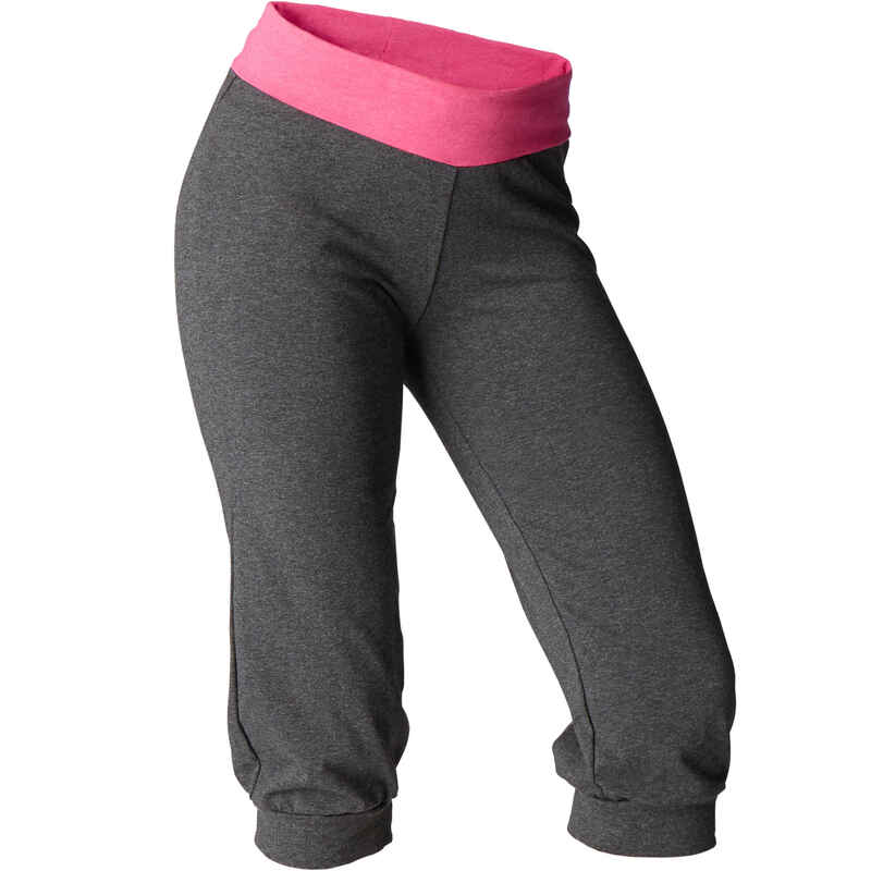 Women's Organic Cotton Gentle Yoga Cropped Bottoms - Grey/Pink