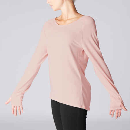 Organic Cotton Long-Sleeved Gentle Yoga T-Shirt - Pink