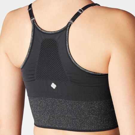 Seamless Long Dynamic Yoga Sports Bra - Black/Silver