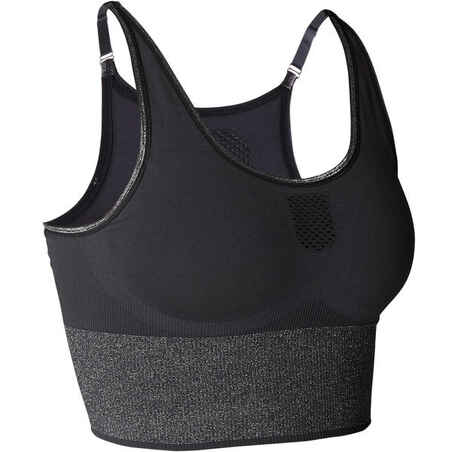 BRASSIERE LONGUE SANS COUTURES YOGA DYNAMIQUE NOIR / SILVER