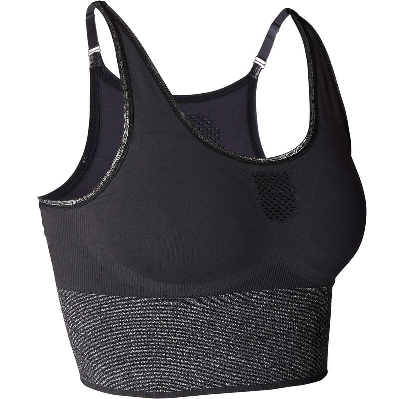 Bustier lang nahtlos für dynamisches Yoga schwarz/silver KIMJALY - Decathlon...