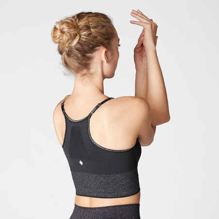 Seamless Long Dynamic Yoga Sports Bra - Black/Silver