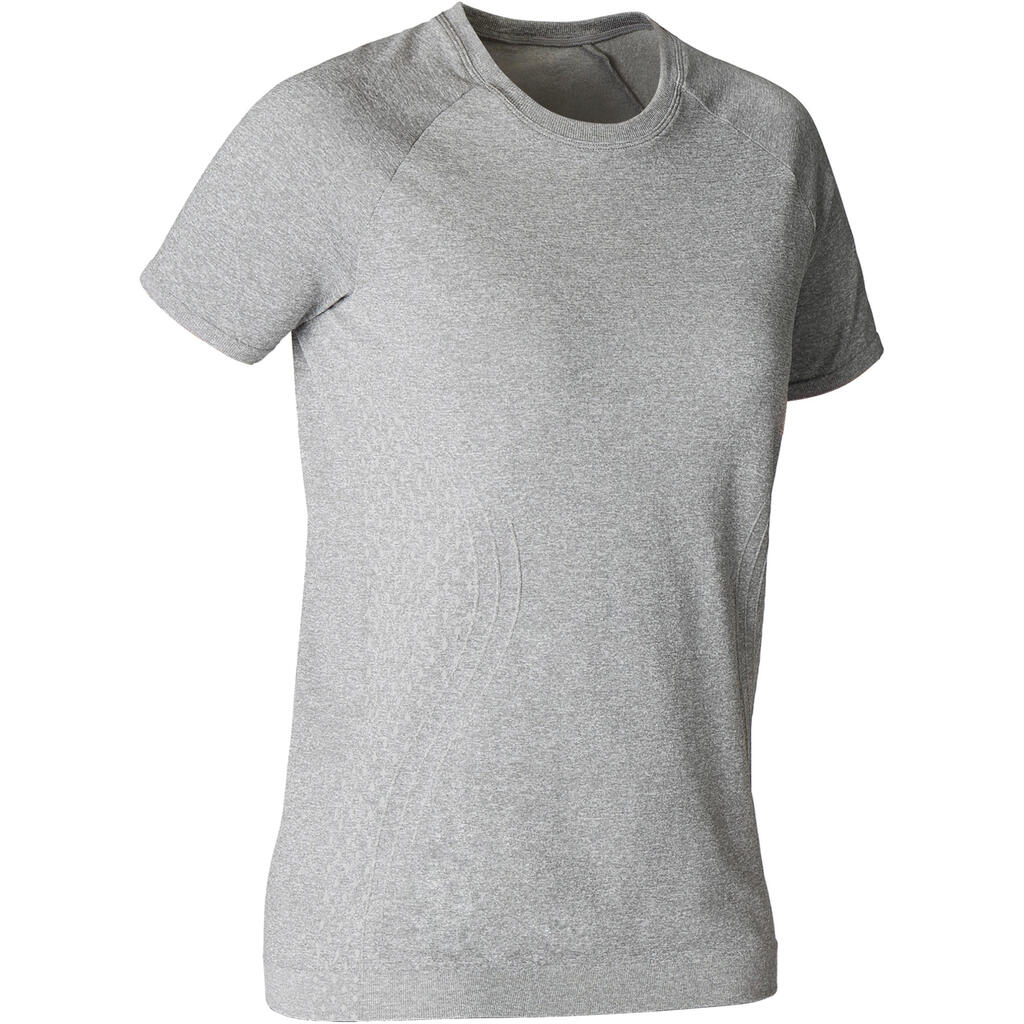 T-SHIRT YOGA DYNAMIQUE FEMME SANS COUTURES GRIS CHINE