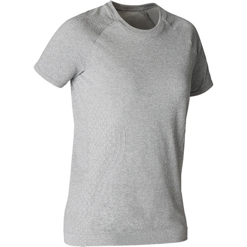 Tee-shirt fitness sans manches élastiques latéraux femme - gris chiné