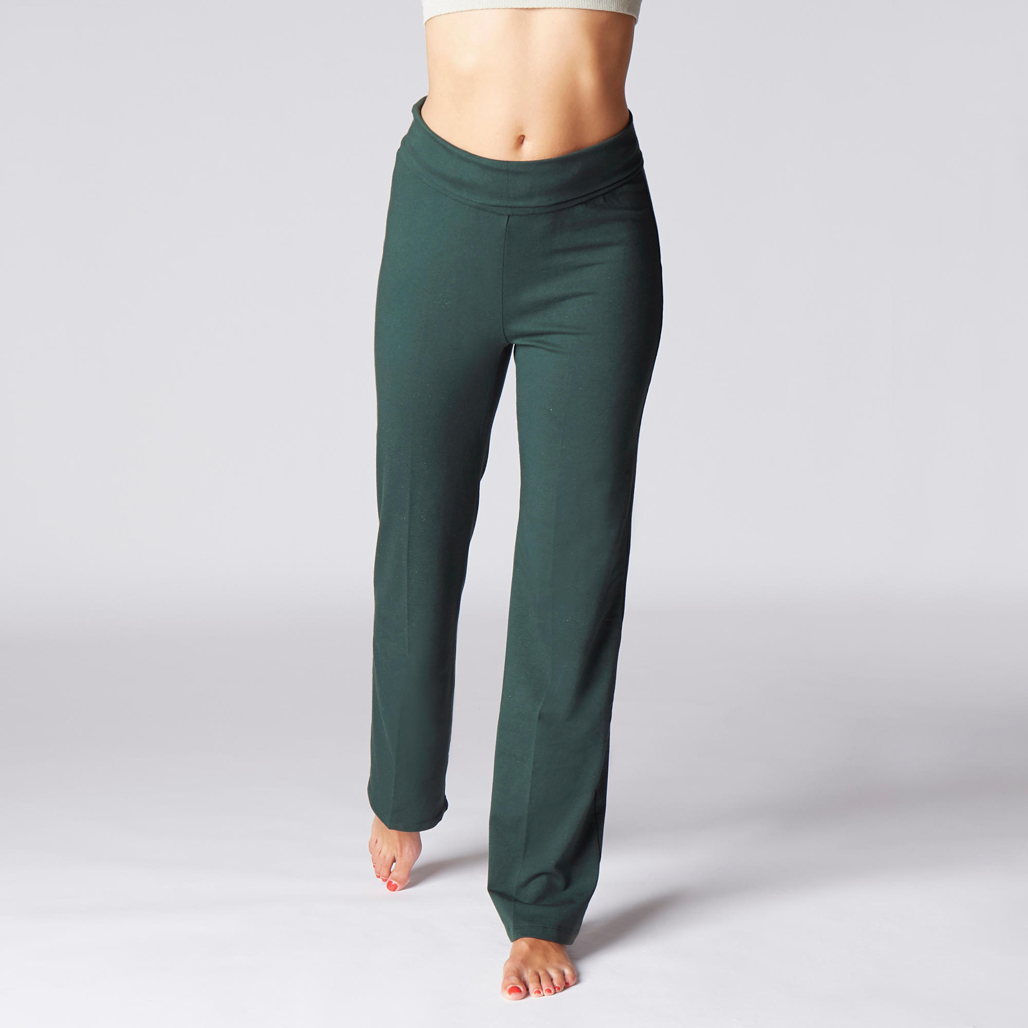 

Women's Organic Cotton Gentle Yoga Bottoms - Dark Green -  By DOMYOS | Decathlon