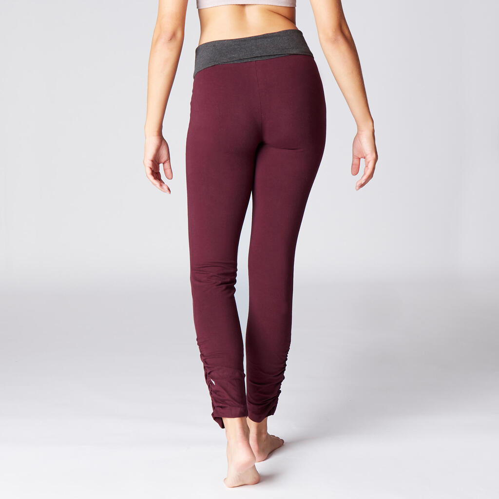 Leggings sanftes Yoga Baumwolle aus biologischem Anbau Damen bordeaux/grau