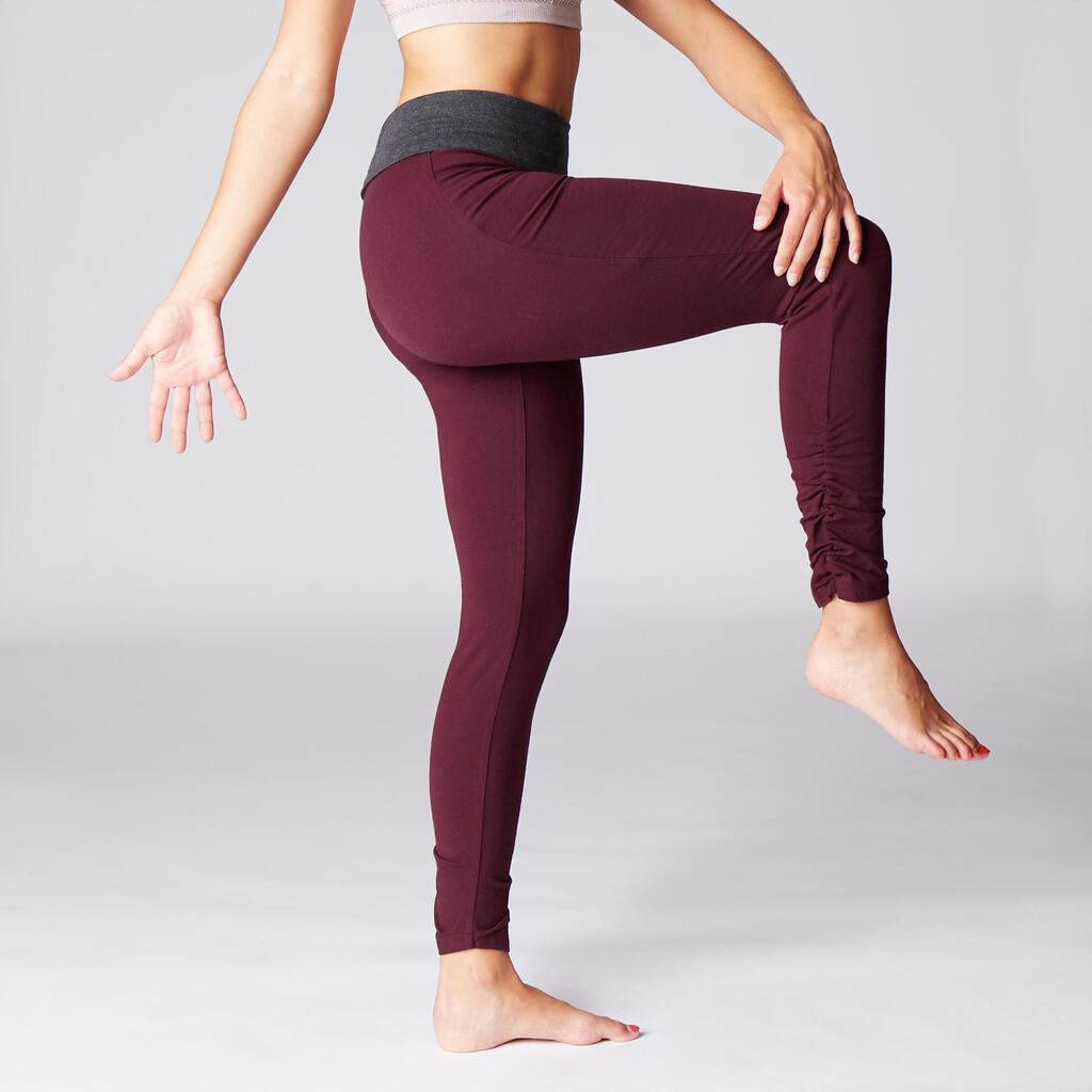 Leggings sanftes Yoga Baumwolle aus biologischem Anbau Damen bordeaux/grau