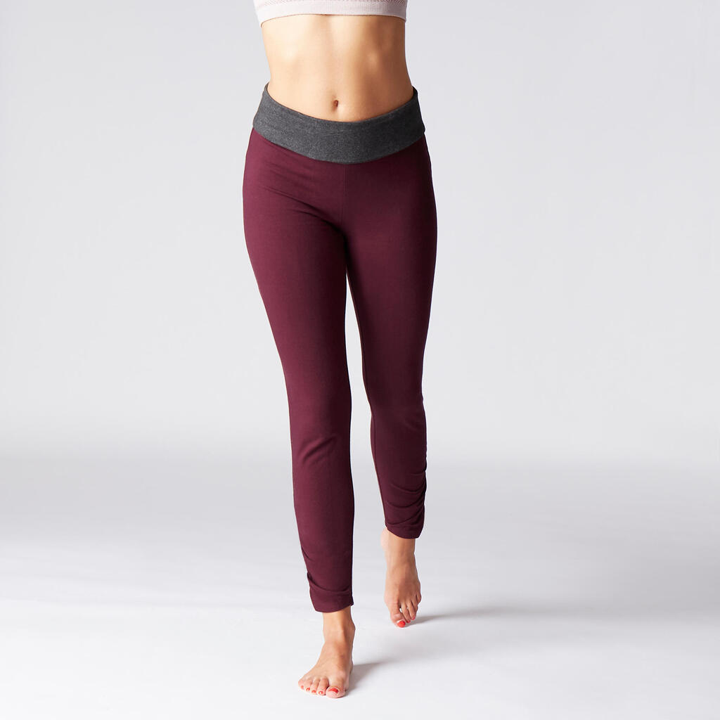 Leggings sanftes Yoga Baumwolle aus biologischem Anbau Damen bordeaux/grau
