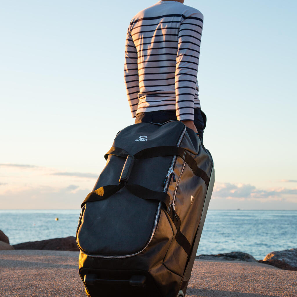 Sac de voyage de plongée à roulettes coque rigide SCD 90 L trolley noir/bleu