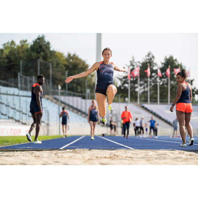 DEBARDEUR D'ATHLETISME FEMME BLEU ET ORANGE