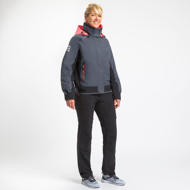 Blouson de régate bateau femme Race 500 gris rose