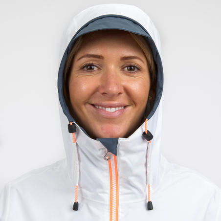 Chamarra Impermeable para Mujer Vela Sailing 100 Gris con Blanco