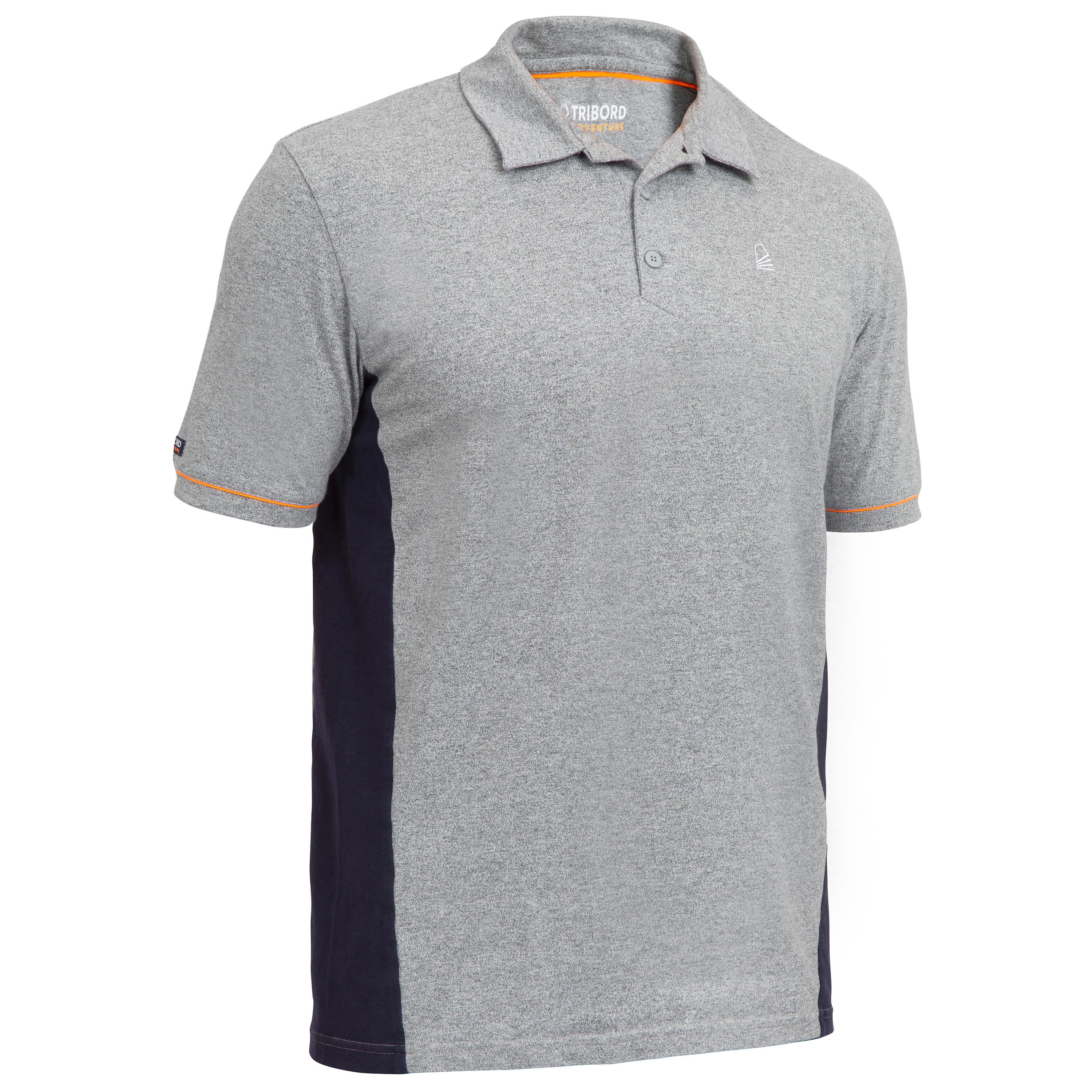 grey polo shirt and shorts