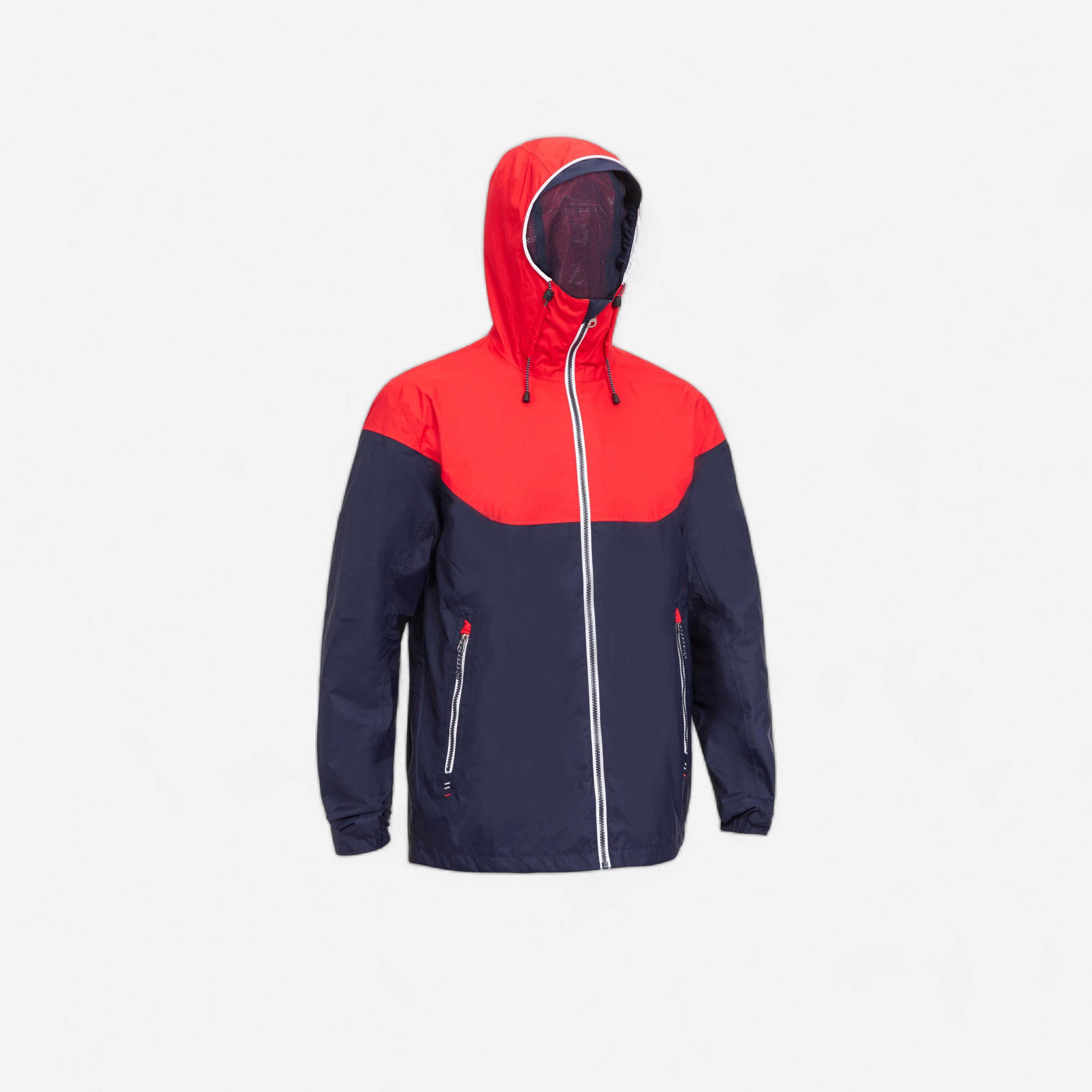 Men s Waterproof Sailing Jacket 100 Blue Red Decathlon