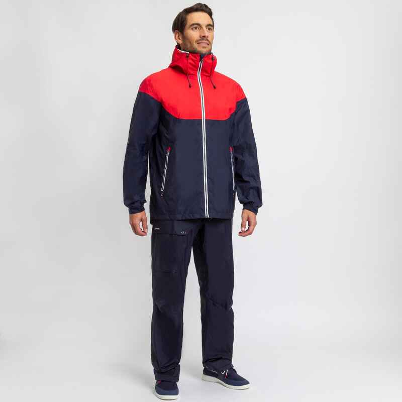 Chaqueta impermeable cortavientos lluvia vela Hombre Sailing 100 azul rojo