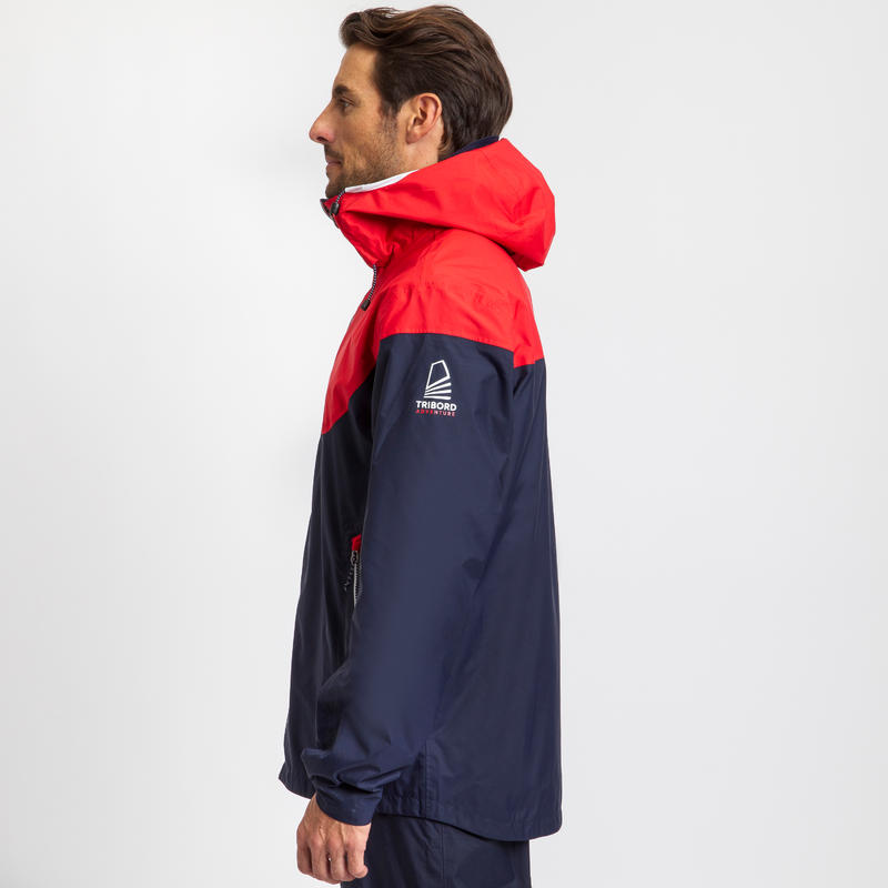 Men's waterproof sailing jacket 100 Blue Red Decathlon