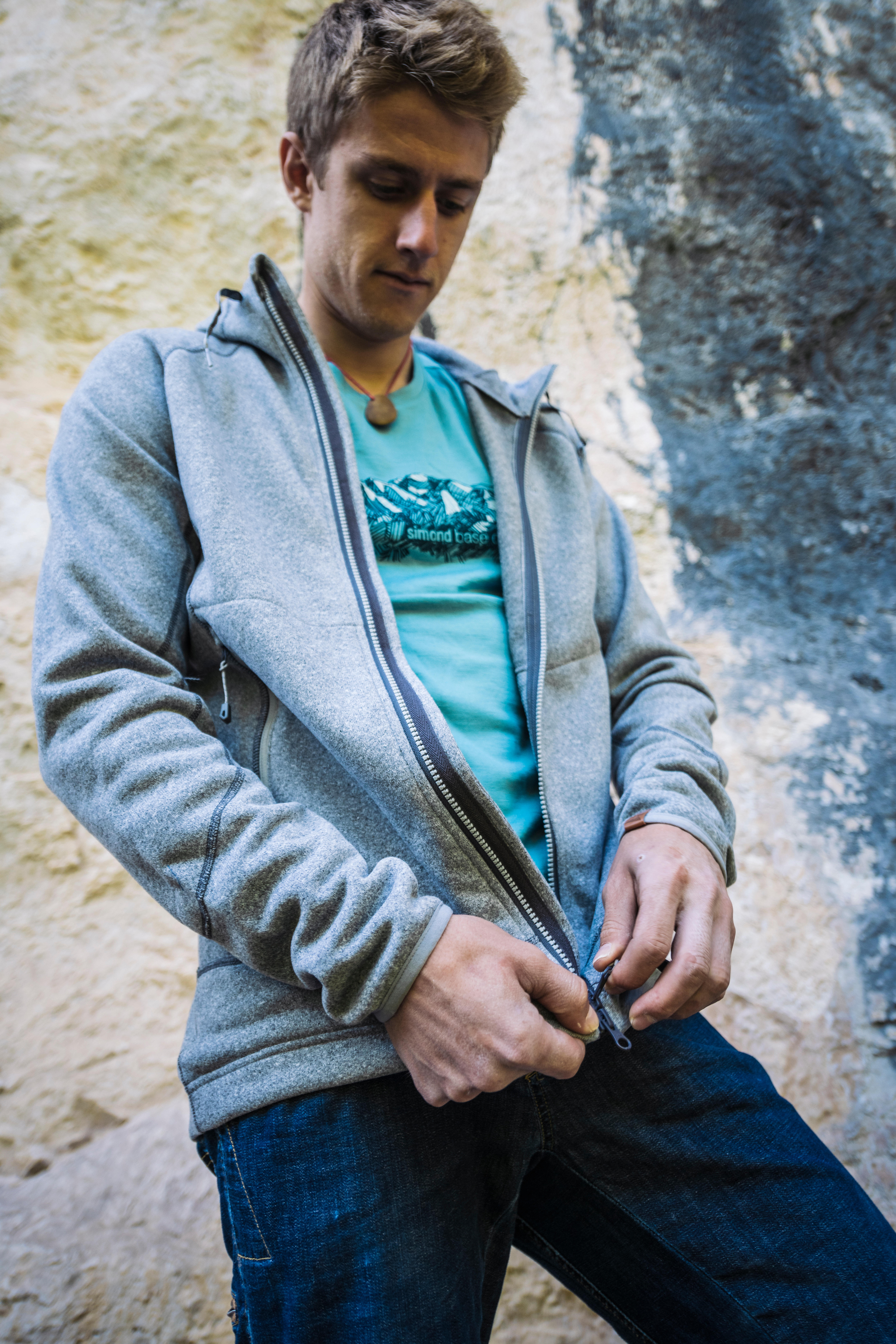 MEN'S WARM HOODED CLIMBING JUMPER ZINC GREY