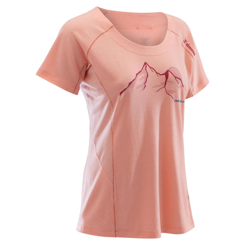 Női póló mászáshoz Edge, merinó gyapjú, rózsaszín