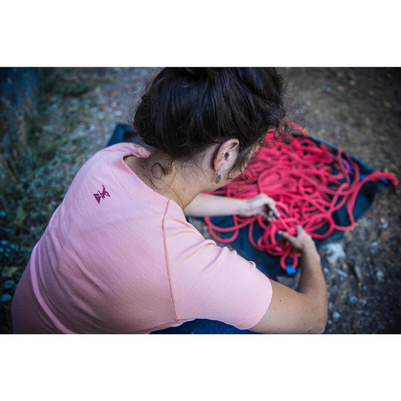 Camiseta de Escalada Mujer Simond Lana Merina Rosa