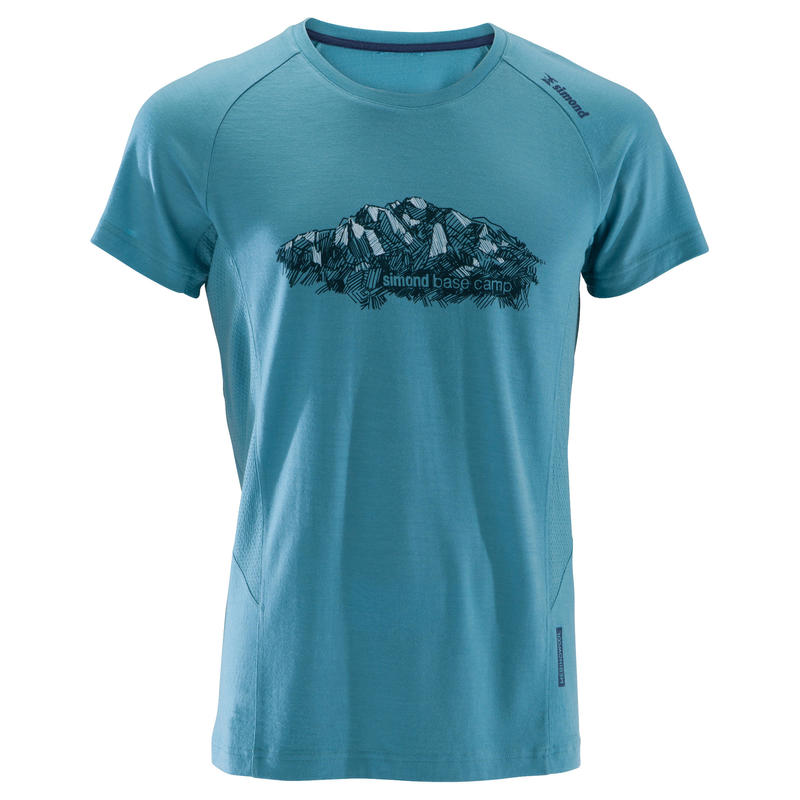 Men S Merino Wool Short Sleeved Climbing T Shirt Blue Grey Simond