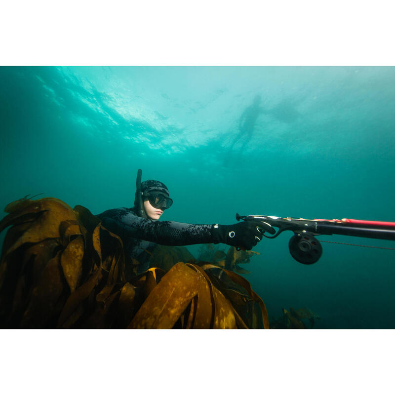 Veste chasse sous-marine sans pad camouflage noir néoprène refendu 5mm SPF500