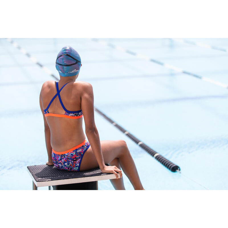 Brassière de natation fille ultra résistante au chlore Jade roller bleu