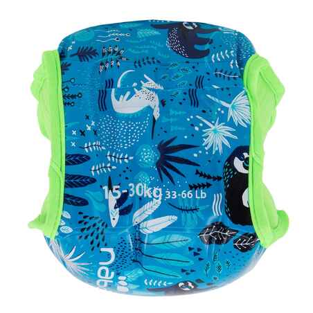 Swimming armbands with fabric interior for 15-30 kg kids - blue "Sloth" print