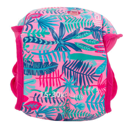 Swimming pool armbands with inner fabric for 15-30 kg kids - pink "Jungle” print