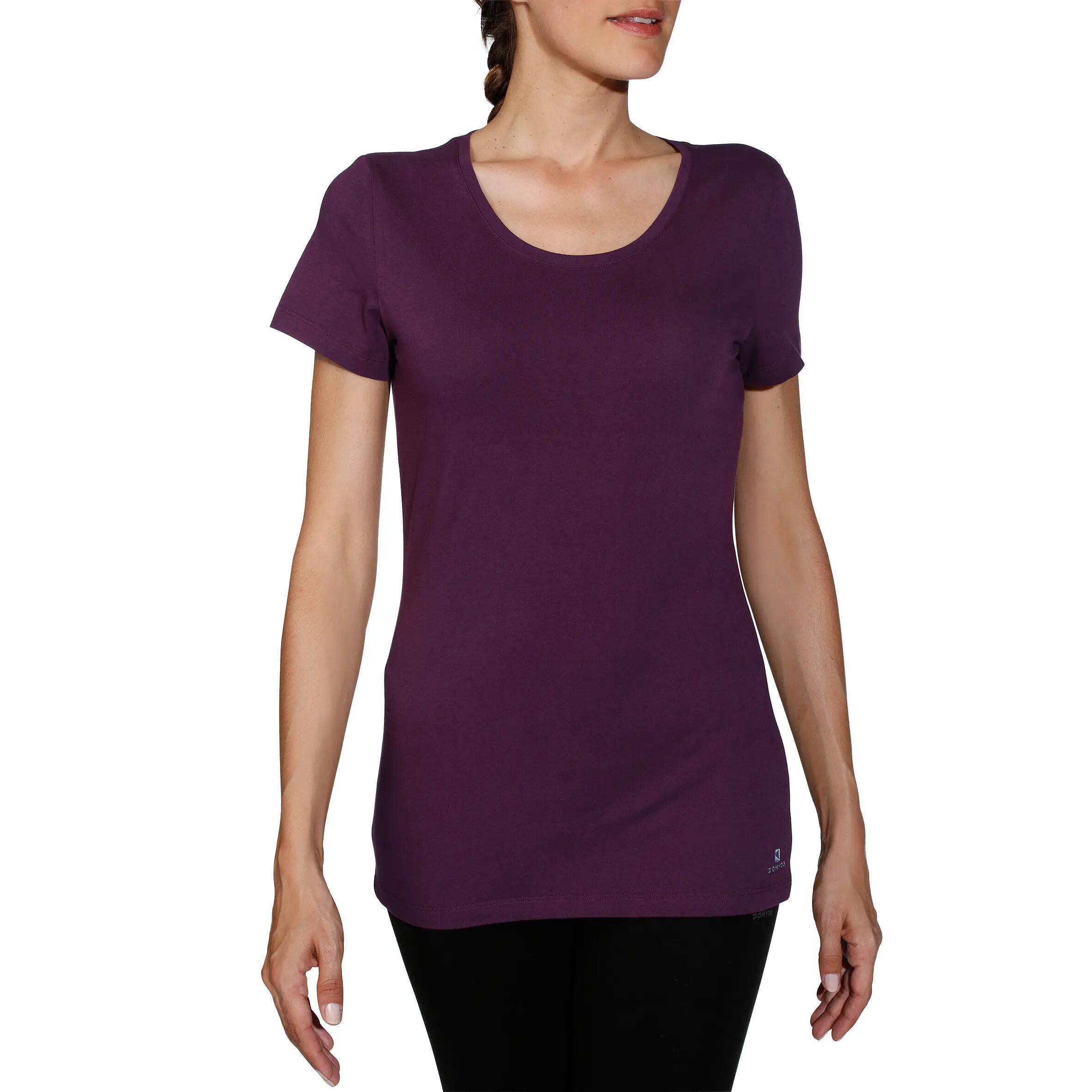 Women's Gentle Gymnastics, Yoga and Pilates Organic-cotton T-shirt - Burgundy 2/10