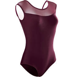 Justaucorps de danse classique manches courtes bi-matière prune