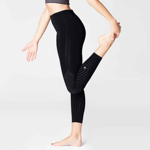 
      Second Skin Tech Yoga Leggings with Black Perforated Motifs
  