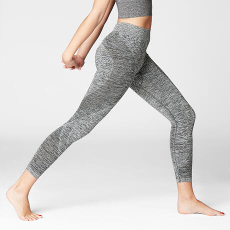 leggings seamless yoga mottled grey domyos decathlon