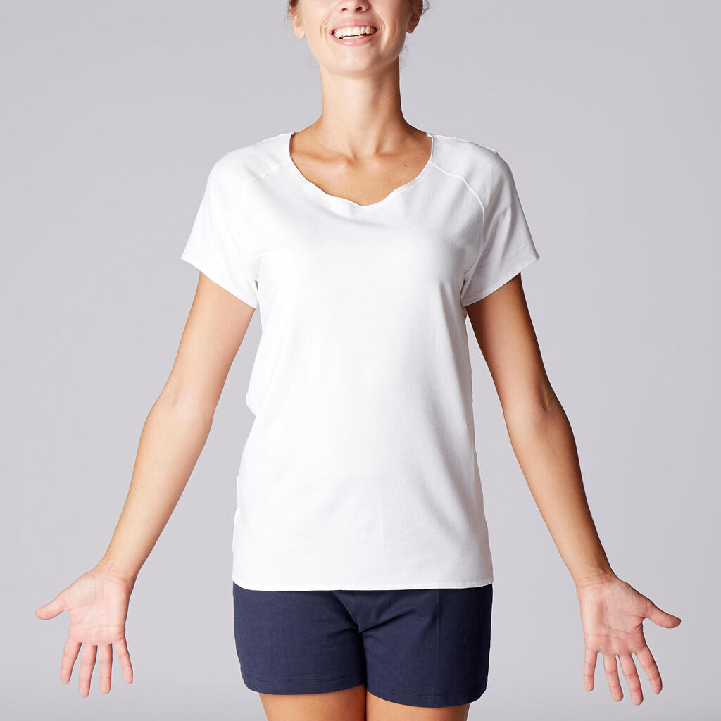 T-Shirt Yoga 100 Damen Bio-Baumwolle/Lyocell - blau