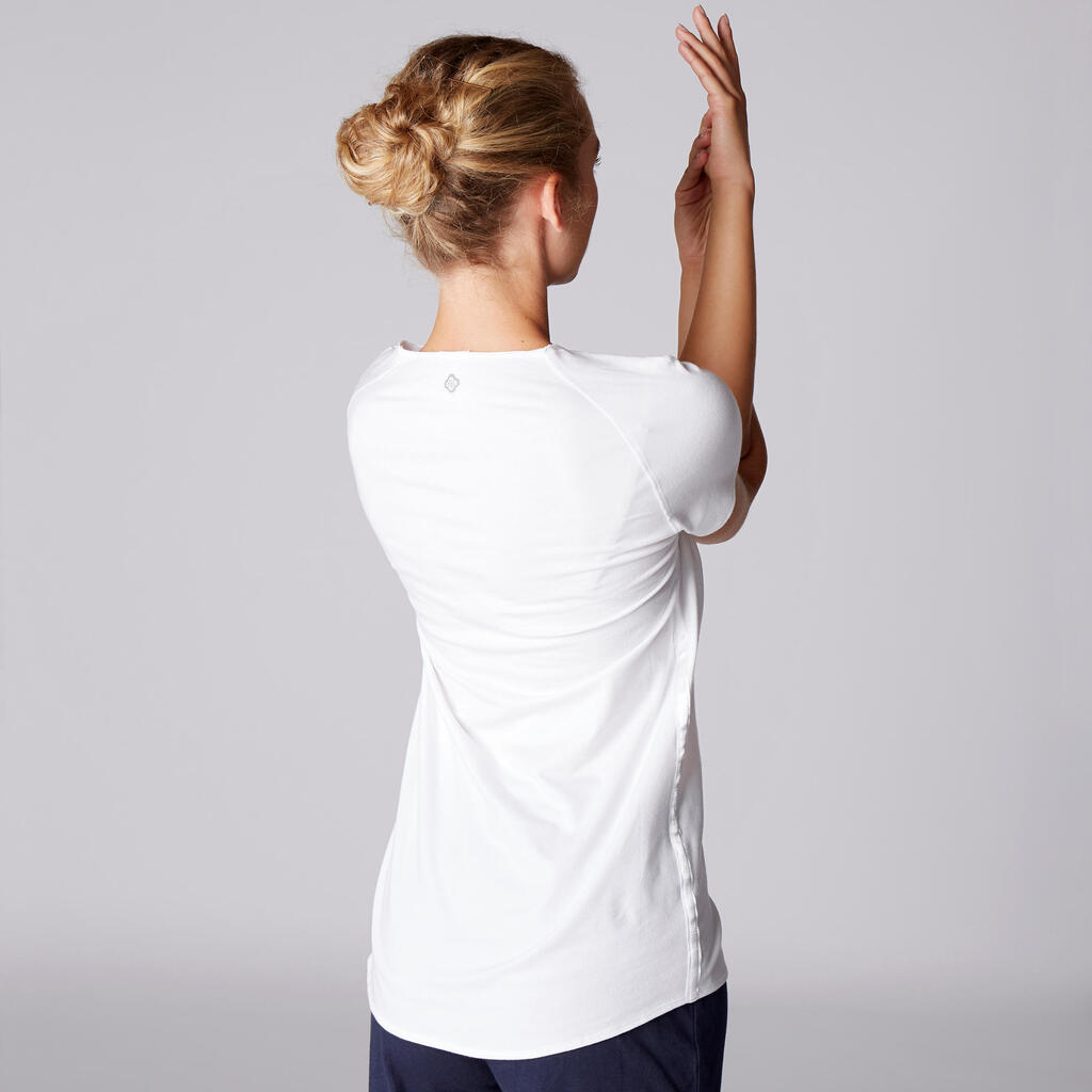 T-Shirt Yoga 100 Damen Bio-Baumwolle/Lyocell - blau