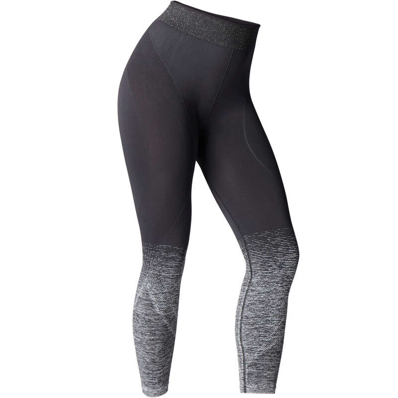 Buy Domyos by Decathlon Women Black & Grey Solid Ankle-Length Organic  Cotton Yoga Leggings at