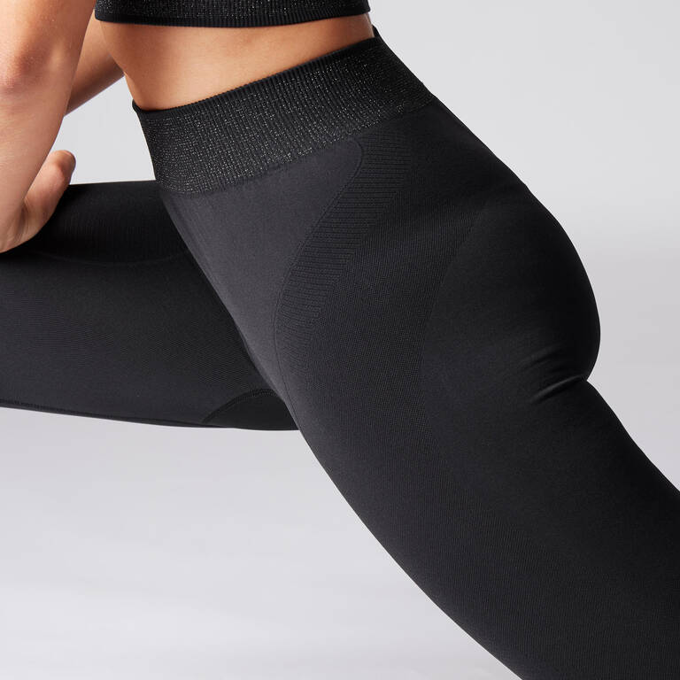 Seamless 7/8 Yoga Leggings - Black/Silver