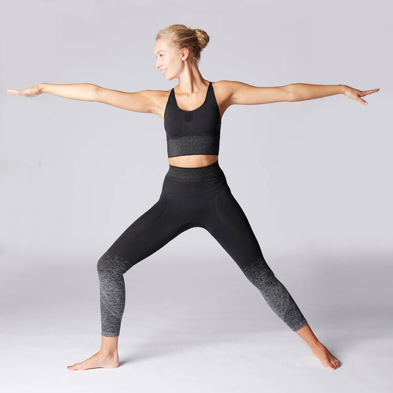 Seamless 7/8 Yoga Leggings - Black, Charcoal grey - Kimjaly - Decathlon