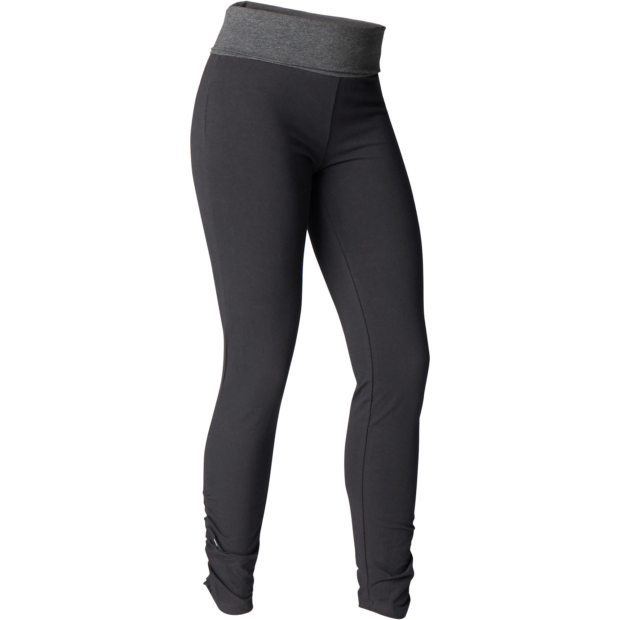 LEGGING YOGA DOUX FEMME EN COTON ISSU DE L'AGRICULTURE BIOLOGIQUE NOIR /  GRIS - Decathlon