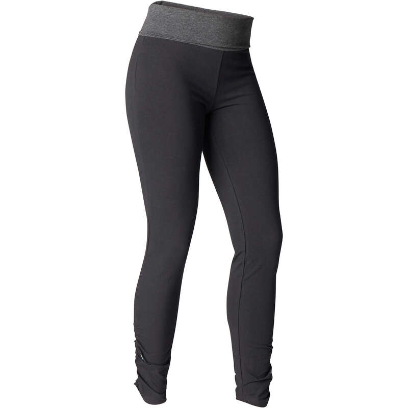 DOMYOS Women's Yoga Organic Cotton Pants - Black/Grey ...