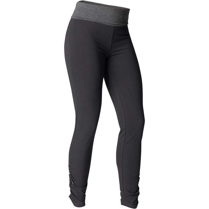 WOMAN YOGA APPAREL Fitness and Gym - Women's Yoga Organic Cotton Pants - Black/Grey DOMYOS - Gym Activewear