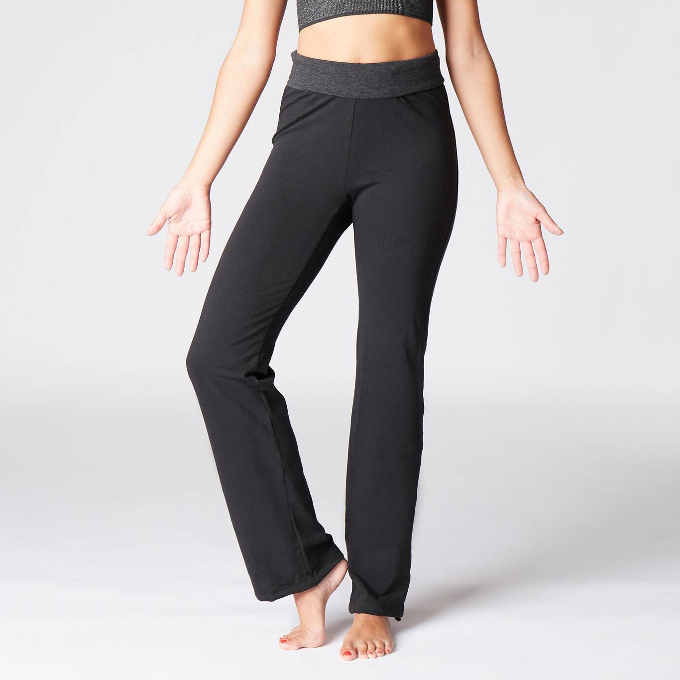 Celana Yoga Wanita Katun Ramah Lingkungan - Hitam/Abu-abu