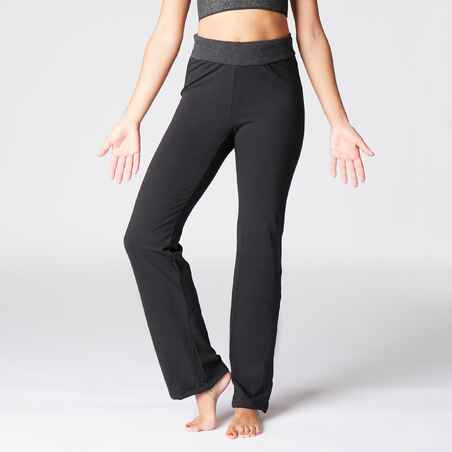 Women's Eco-Designed Cotton Yoga Bottoms - Black/Grey - Decathlon