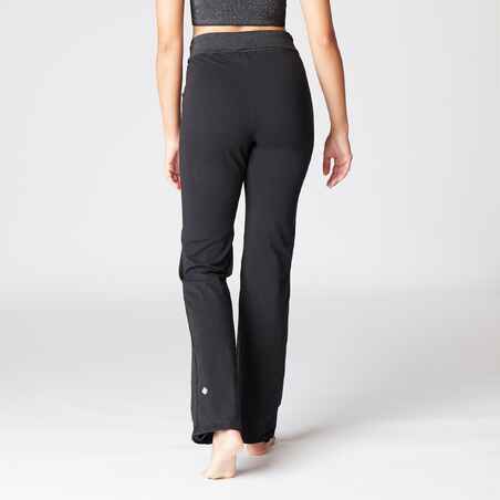 Pantalon chandal corte recto anchos fitness y yoga para mujer Negro