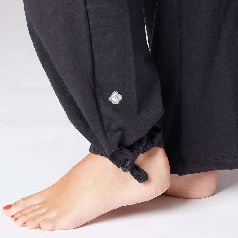 Celana Yoga Wanita Katun Ramah Lingkungan - Hitam/Abu-abu